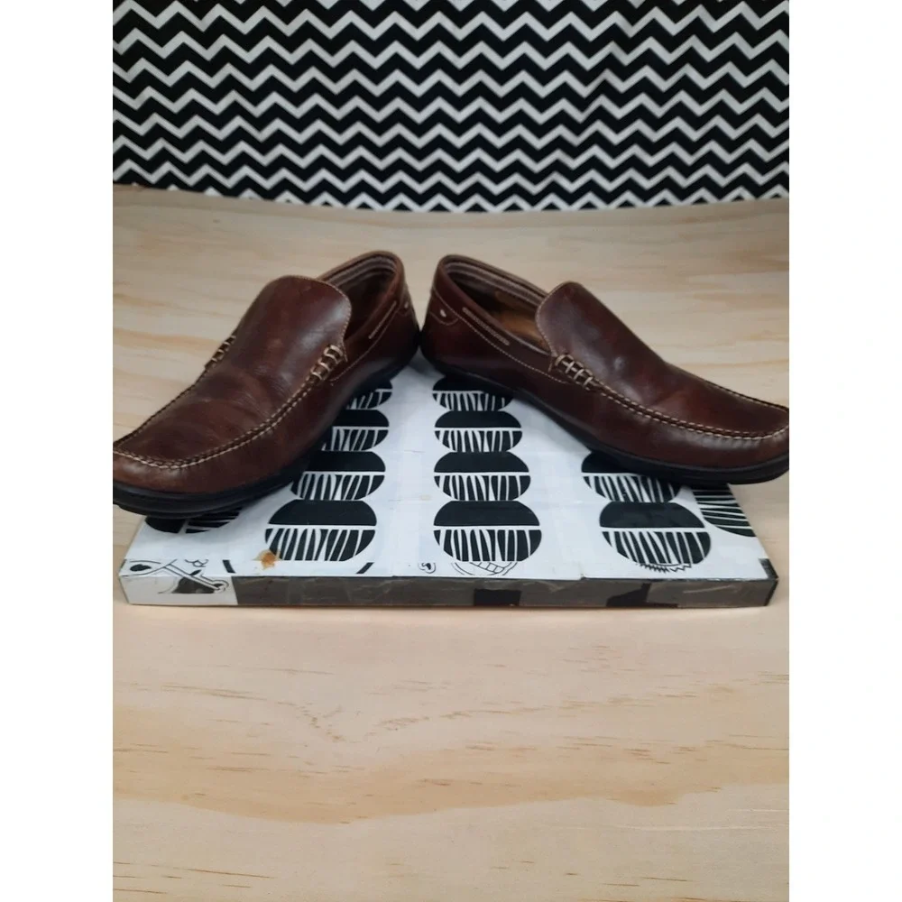 Johnston & Murphy Men Brown Leather Slip On Loafers Moc Toe Shoe Brazil Size 10